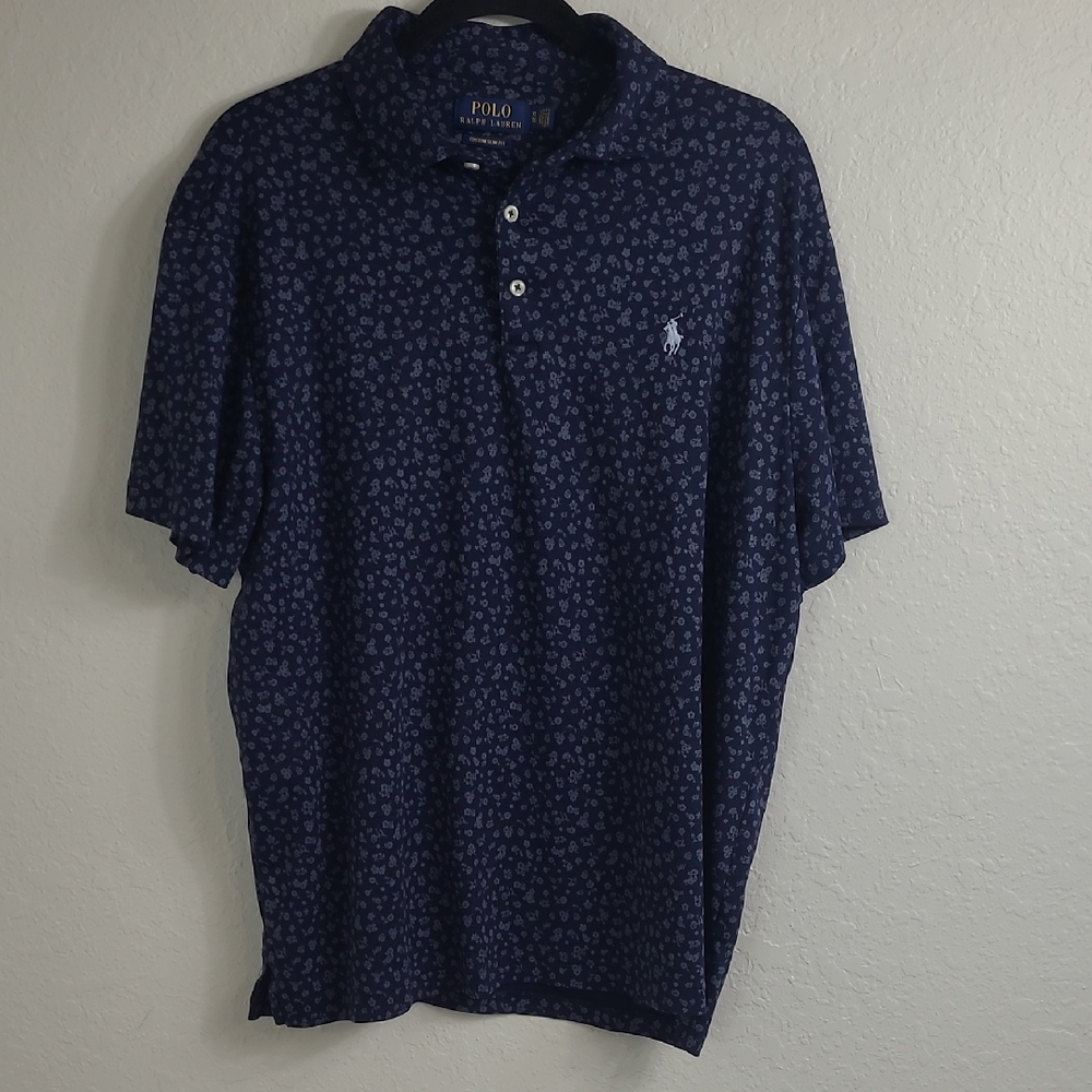 Polo by Ralph Lauren Men's Patterned Navy Polo Shirt Size XL/TG